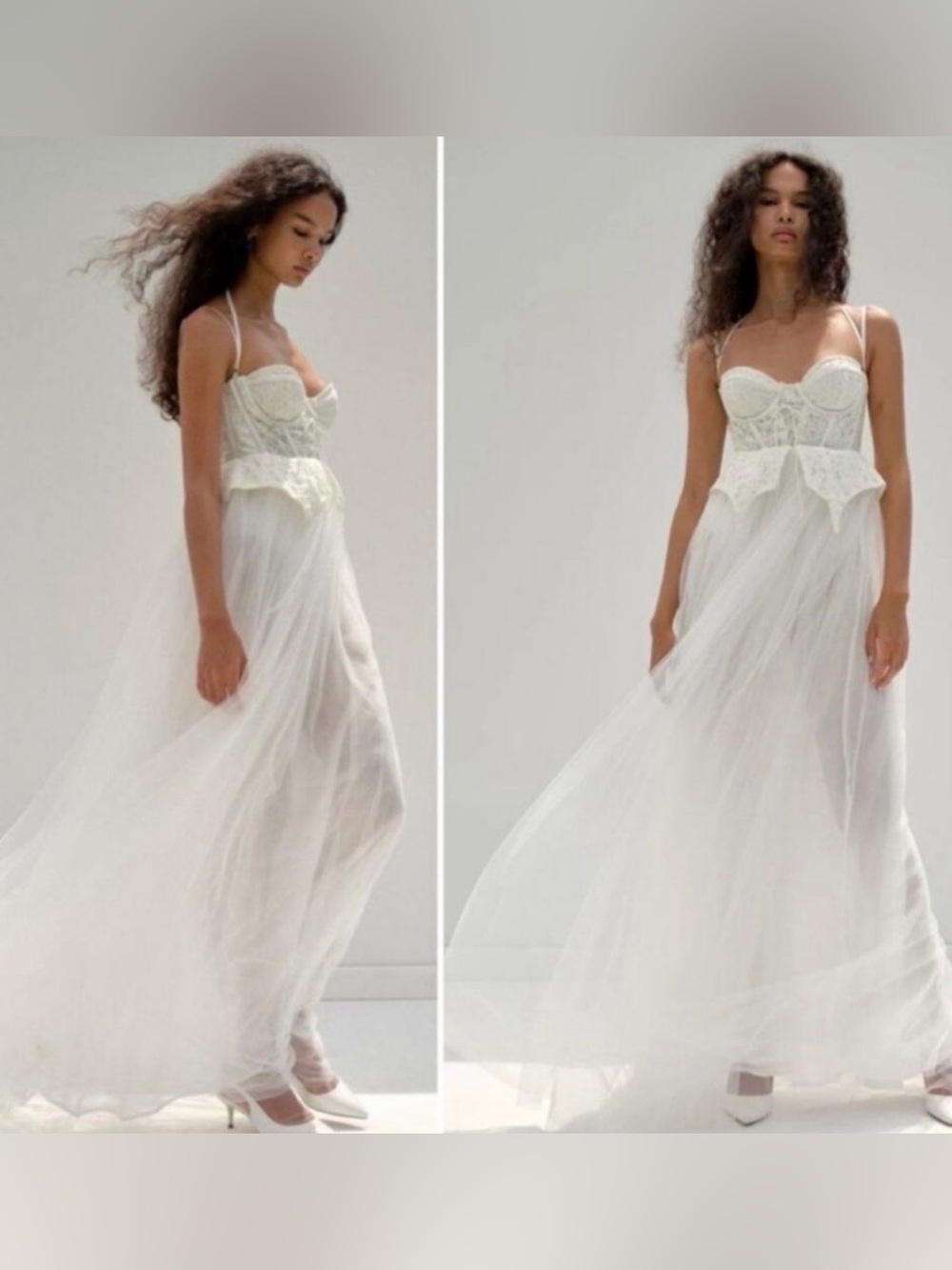 For Love & Lemons White Sheer Tulle Gown